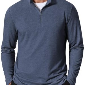 Men's Quarter Zip Pullover Mock Neck Golf Shirts Casual Long Sleeve Shirt