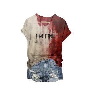 I'M Fine Bloody Shirt Women Funny Halloween Blood Horror Clothes Gift Blood Splatter Top, 5X-Large