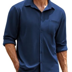 Mens Long Sleeve Button Down Shirts Wrinkle Free Untucked Shirts Casual Dress Shirt for Men