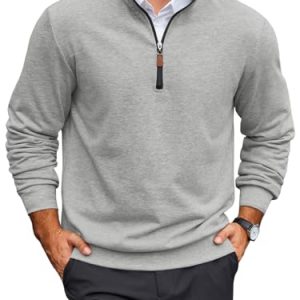 Mens Quarter Zip Pullover Mock Neck Long Sleeve Sweatshirts Casual Cotton Lightweight Golf Shirts