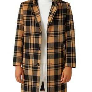 Men's Casual Trench Coat Single Breasted Notch Lapel Plain Office Overcoat with Pockets