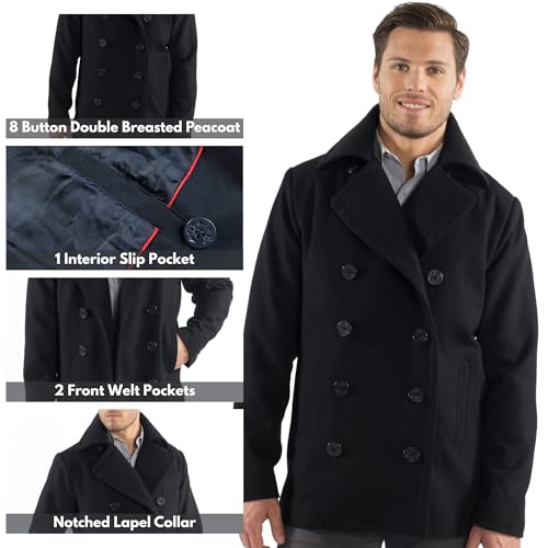 Mason Mens Wool Blend Classic Pea Coat Jacket