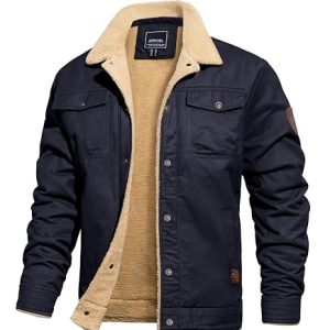 Men's Winter Jacket Sherpa Fleece Lined Cargo Coat Warm Thick Trucker Jacket with Multi Pockets
