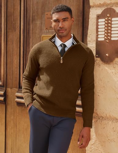 Men Quarter Zip Pullover Sweaters Casual Lightweight Knit Dress Sweater