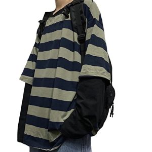 Harajuku Oversized Striped T-Shirt Long Sleeve Crew Neck Casual Matching Couple Streetwear Pullover