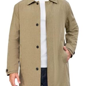 Men's Waterproof Mid-Length Trench Coat, Lightweight Long Rain Coat, Single Breasted Overcoat