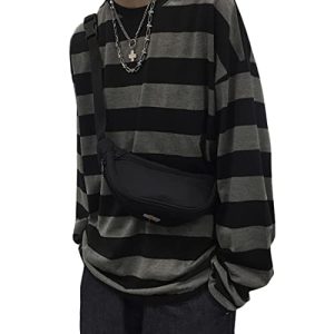 Womens Stripe Shirt Oversized Casual Loose Long Sleeves Pullovers Couples Shirts Sweatshirt
