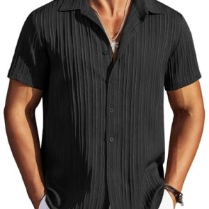 Men's Casual Button Down Shirts Short Sleeve Textured Summer Beach Shirts