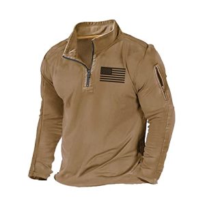 Men's USA Flag Graphic Pocket Pullover American Patriotic 1/4 Zip Stand Collar Long Sleeve Sweatshirts