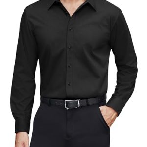 Men's Dress Shirts Stretch Stain Shield Long Sleeve Solid Formal Shirt Business Casual Button Down Shirts