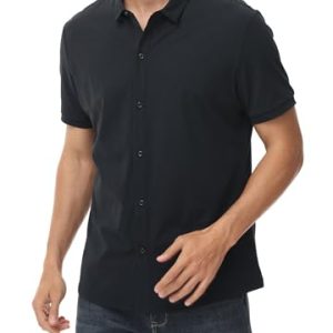 Men's Casual Stretchy Short Sleeve Button-Down Shirts UV50+ Moisture Untucked Dress Shirts