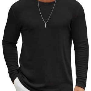 Men's Long Sleeve Tee Shirts Crew Neck T Shirt Solid Casual Basic Tees Soft Stretch T-Shirts