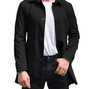 Mens Trench Coat Single Breasted Casual Spread Collar Windbreak Jacket Long Classic Business Overcoat