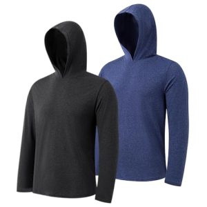 2PC Men's Athletic Hooded Shirts – Dry Fit Long Sleeve for Gym, Fishing & Sun Protection