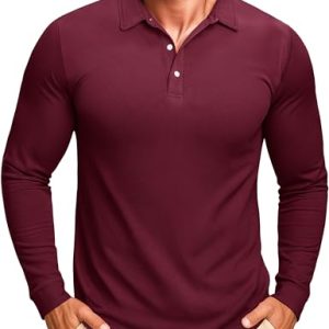 Men's Polo Shirt Long Sleeve Golf Shirts Quick Dry Lightweight 3-Button Performance Work Fishing Athletic