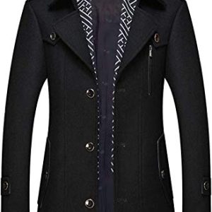 Men's Stylish Scarf Single Breasted Wool Walker Coat Thick Winter Jacket-6 Colors