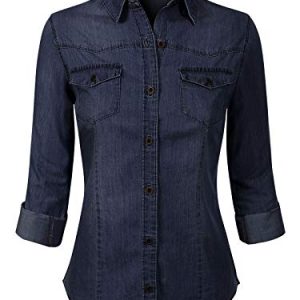 Women's Roll up Sleeve Button Down Chambray Denim Shirt