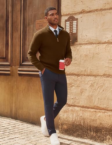 Men Quarter Zip Pullover Sweaters Casual Lightweight Knit Dress Sweater