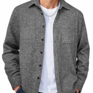 Men's Flannel Shirts Long Sleeve Casual Cotton Plaid Button Down Shirt Jacket with Pockets
