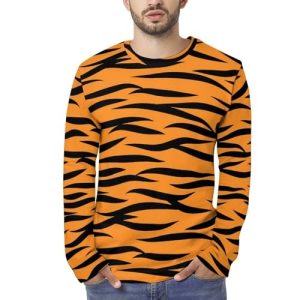 Black and Yellow Tiger Stripes Mens Long Sleeve Shirts Pattern Print Tee Shirts Fashion Sweatshirts Pullover Tops