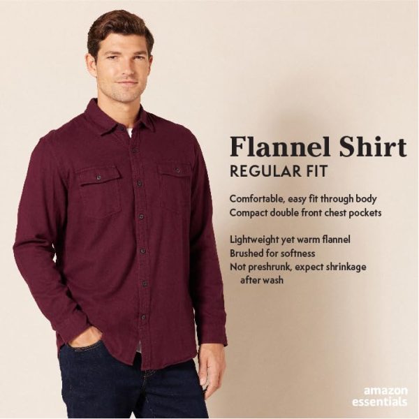Mens Regular-Fit Long-Sleeve Two-Pocket Flannel Shirt