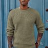 Mens Crewneck Pullover Sweater Waffle Textured Long Sleeve Knitted Sweaters