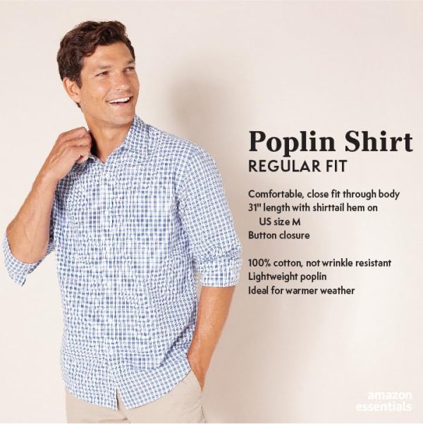 Mens Regular-Fit Long-Sleeve Casual Poplin Shirt